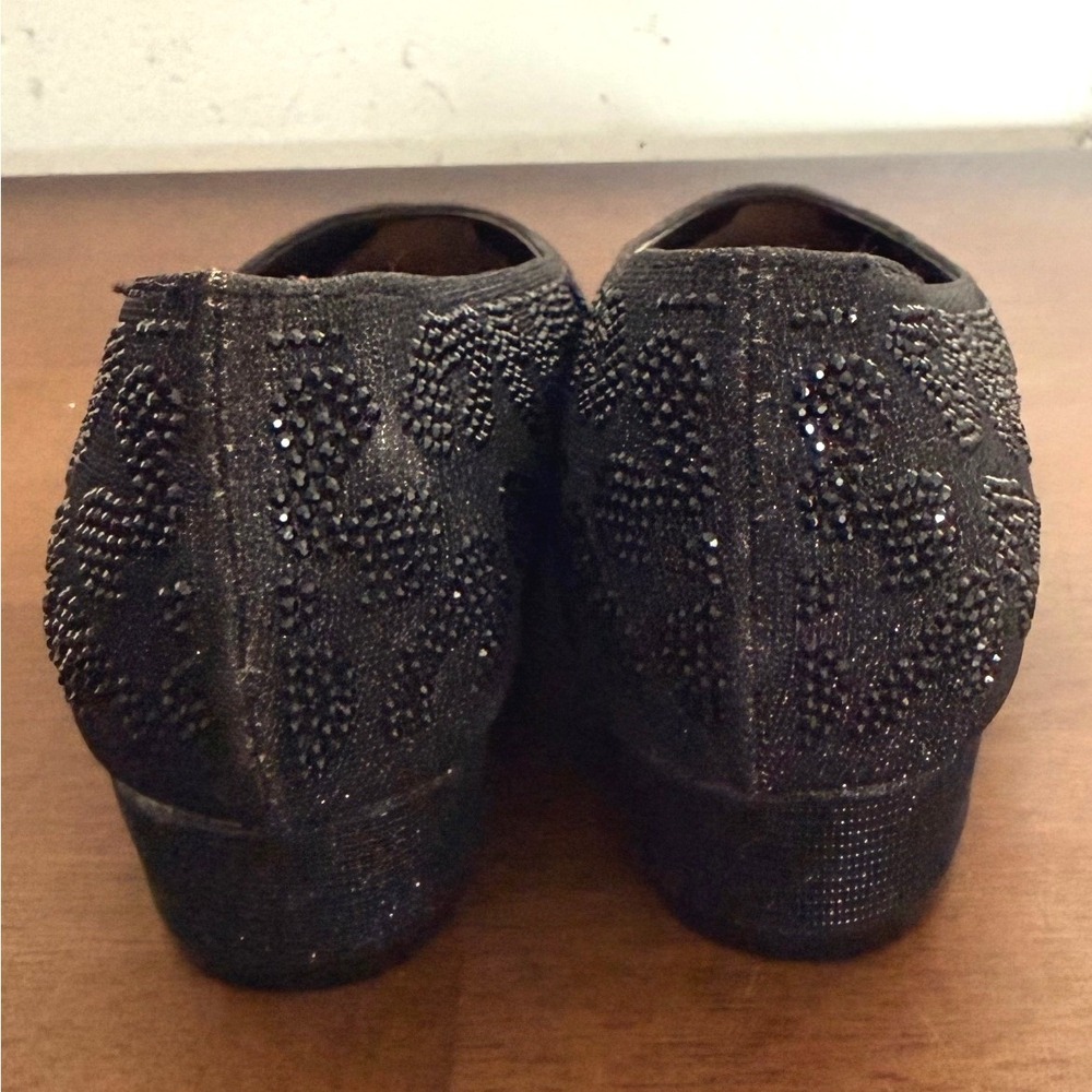 Carolyn Tucker Women Black Leopard Sparkle Pointed Toe Low Block Heels Shoes 6 - Picture 7 of 9